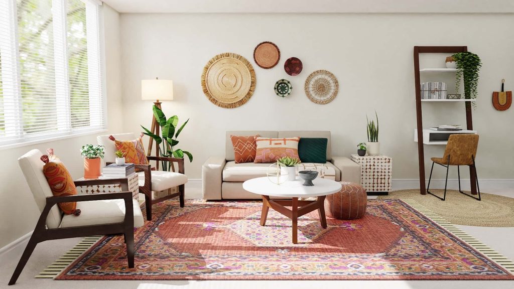 Modern living room centered around a oriental rug