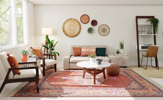 Modern living room centered around a oriental rug